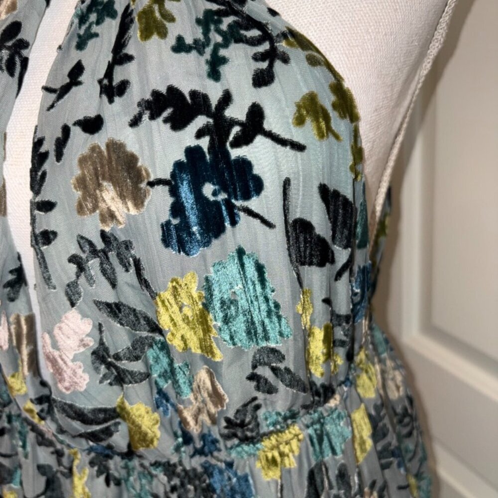 Anthropology velvet Floral Dress with Crisscross Back - Blues/Greens - Picture 6 of 14
